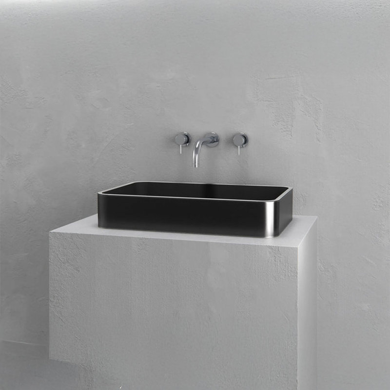 Vast Studio 39.4” L x  18.9” W Wall-Mounted Rectangular Bathroom Sink – Black Iron/Black Elevated Concrete, Iron/Black