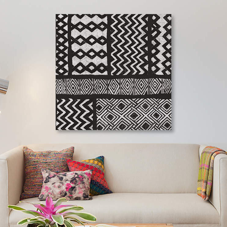 «Kuba Abstract, B&W IV» par Sue Schlabach, reproduction sur toile tendue sur châssis, H 12 po x l 12 po x P 1,5 po