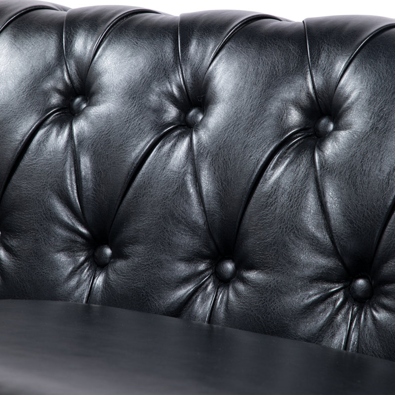 Faraaz Upholstered Faux Leather Chesterfield Sectional, Black