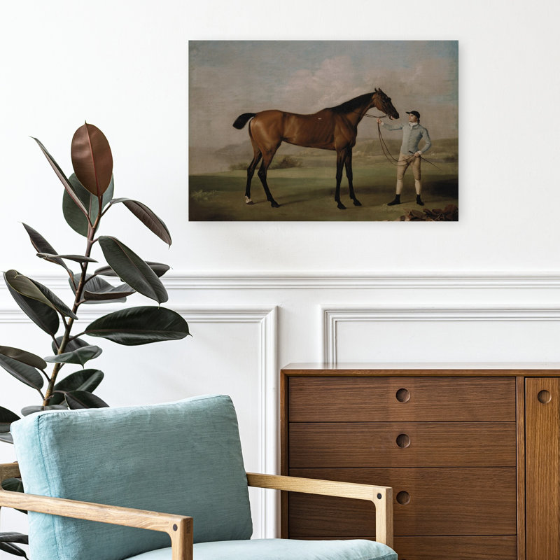Racehorse And Groom Classic Traditional Abstract Horse Landscape Nature Wall Art Print 1 Piece Wrapped Canvas Wall Art