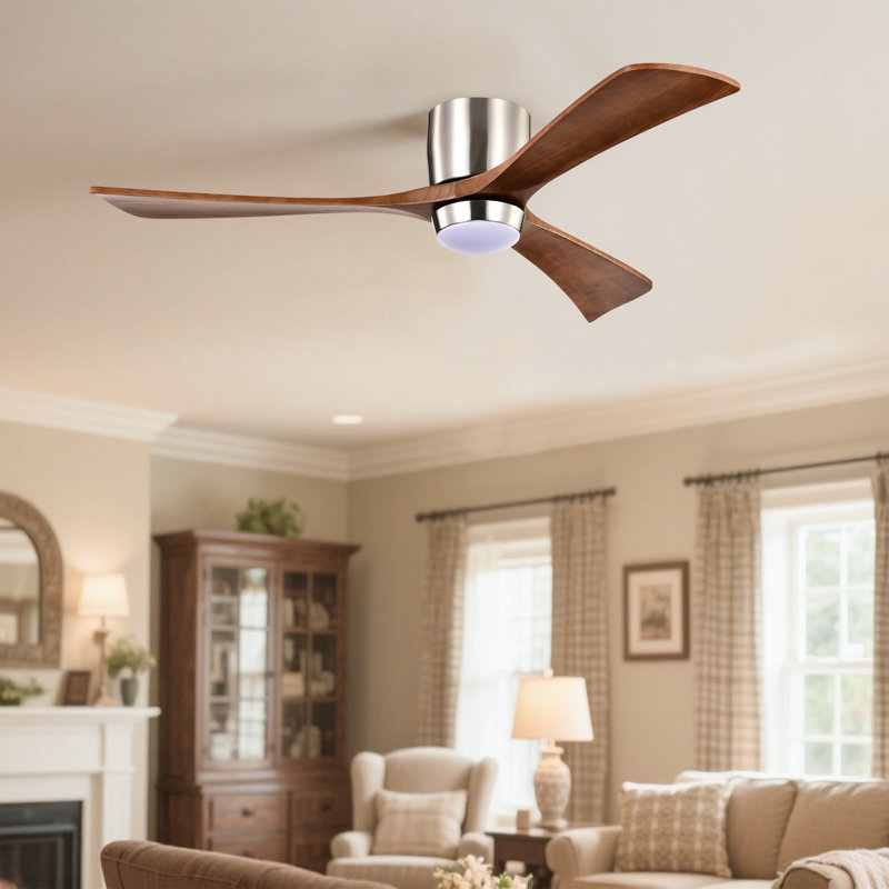 Ventilateur de plafond encastré à profil bas 52 pouces avec lumières DEL et télécommande Parzy, moteur à courant continu, 3 pales