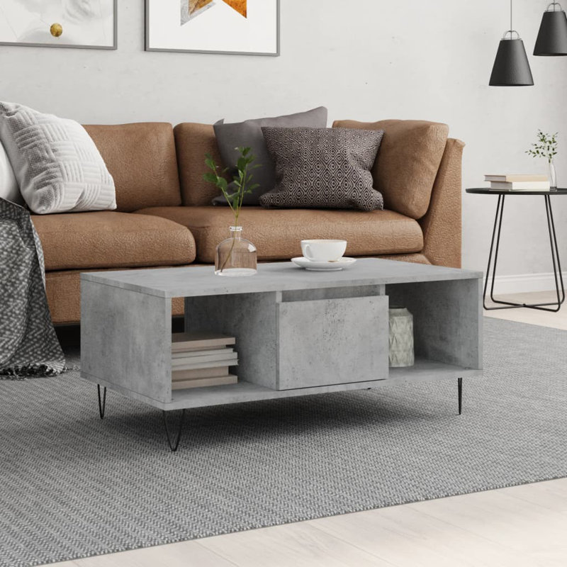 Nairah Four Leg Coffee Table with Storage, Concrete Grey