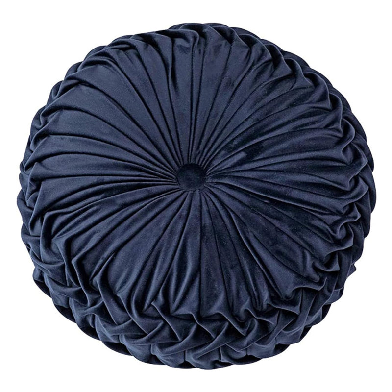 Velvet Round Decorative Pillow for Sofa Decor (15-Inch), Dark Blue