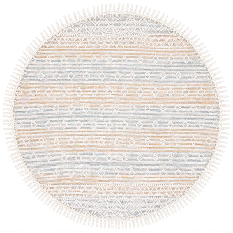 Abad Geometric Hand-Loomed Light Blue/Yellow Area Rug, Round 6'