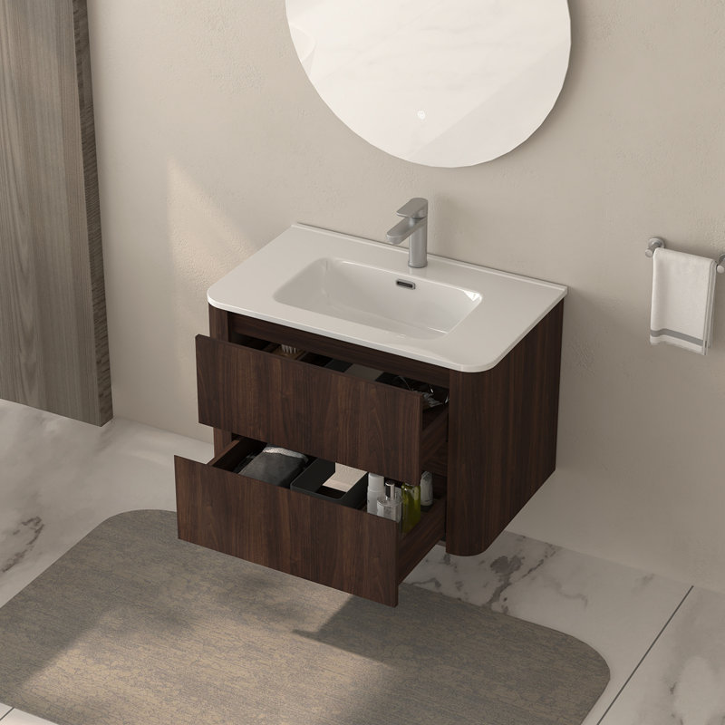 Armoire de salle de bain murale 30 po avec lavabo flottant à deux tiroirs avec lavabo intégré en céramique 30 po