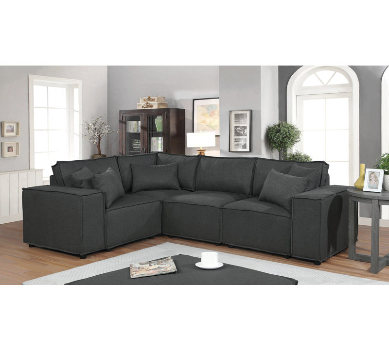 Melrose 99" Modular Sectional Sofa With Ottoman In Dark Gray Linen