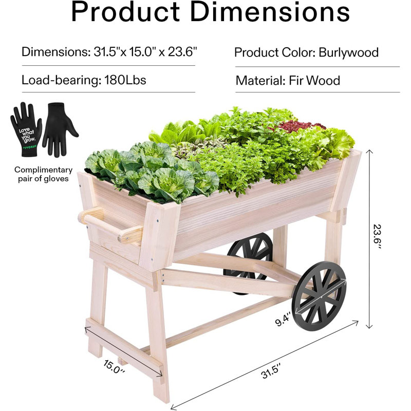 Jardinière brouette avec tablette de rangement et doublure de protection