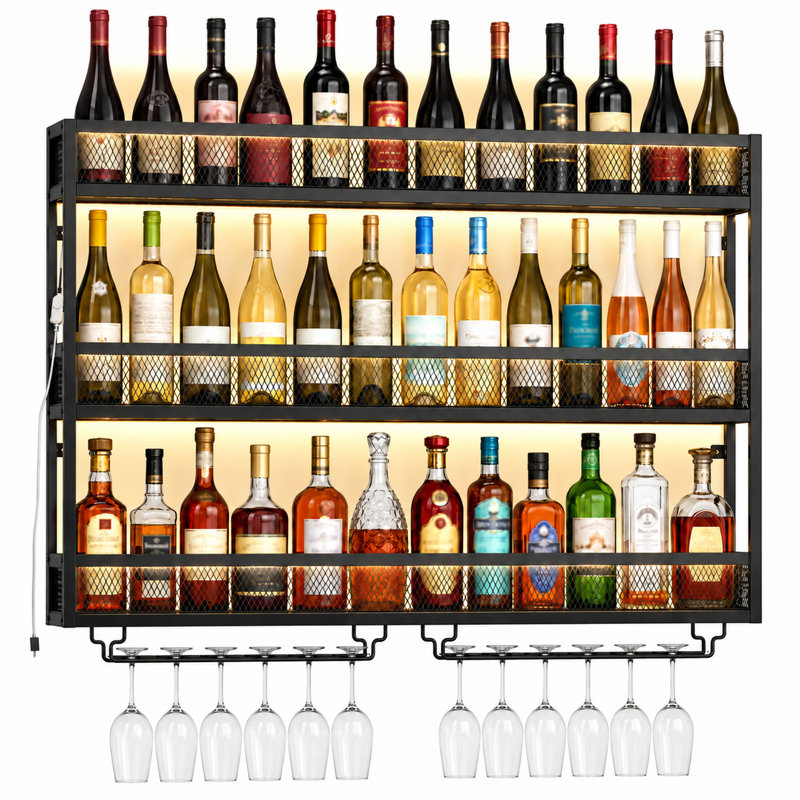 Wine Bottle & Glass Rack Black