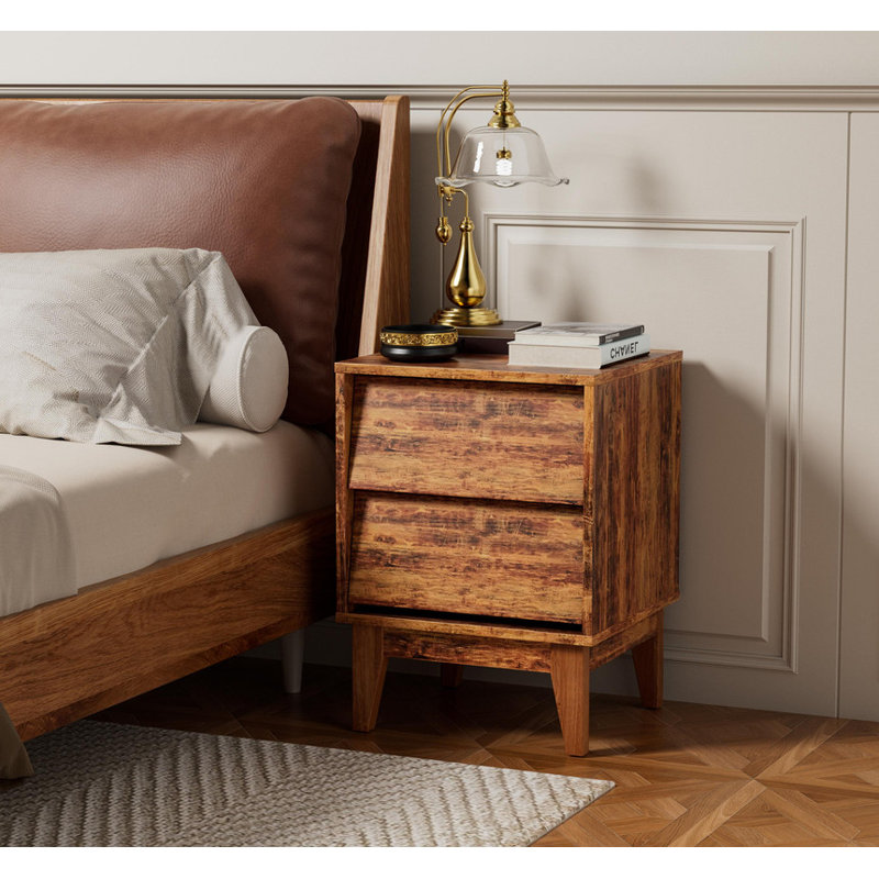 Ensemble de 2 tables de chevet rétro style Mid-Century moderne - Fabrication en panneau de fibres à densité moyenne | Tables d'appoint de chambre à coucher