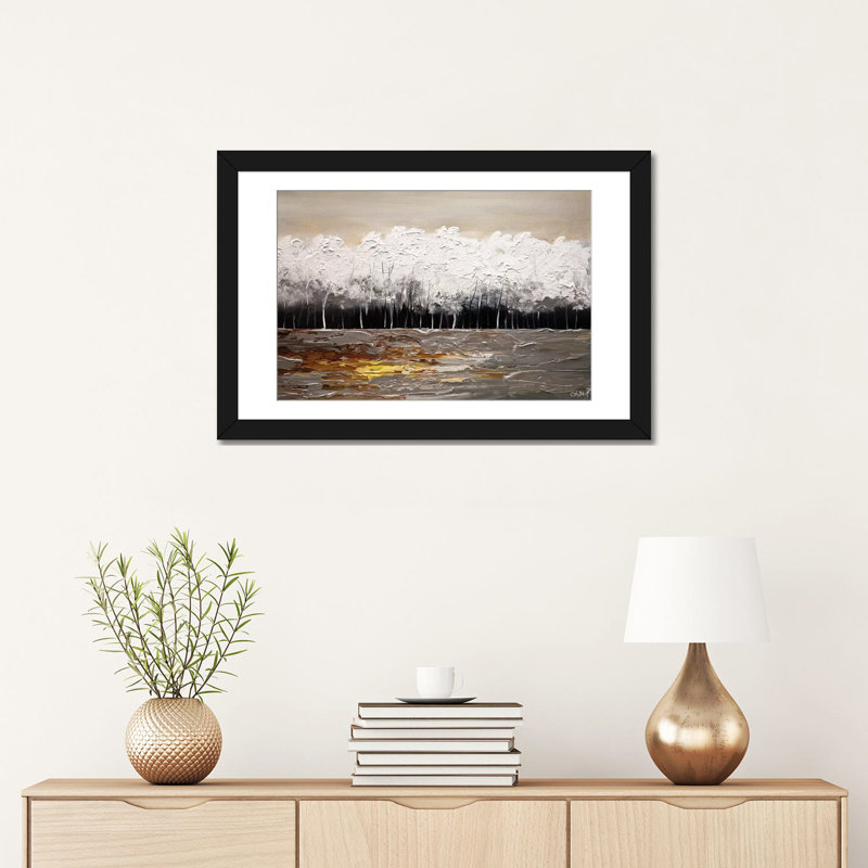 «Swiger White Forest», reproduction sur toile, H 16 po x l 24 po x P 1 po, Papier d'art encadré noir, Blanc