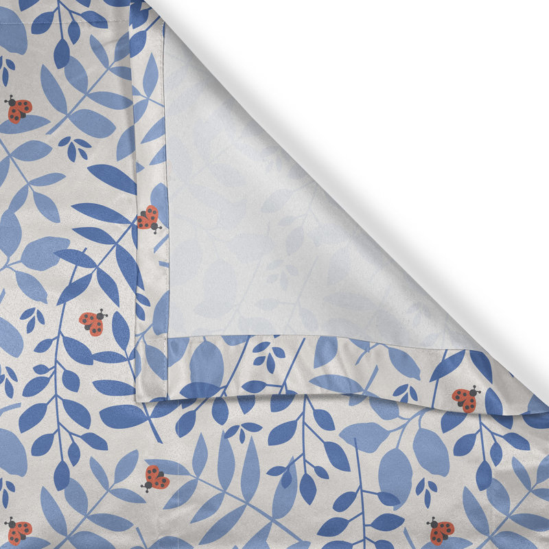Rustic curtain, tree branch ladybird, violet blue eggshell colors