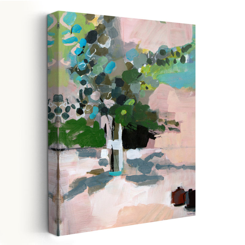 Eucalyptus et grenades no. 4 - Art contemporain floral et nature morte aux feuilles de fruits, H 48 po x l 32 po