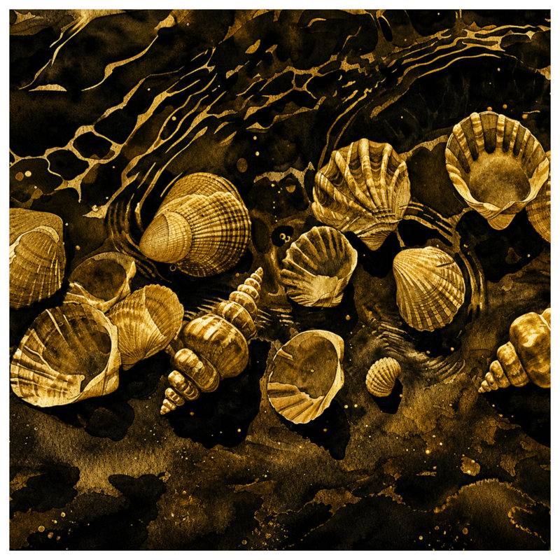Golden Seashells Illustration Blankets, 50in W x 60in H