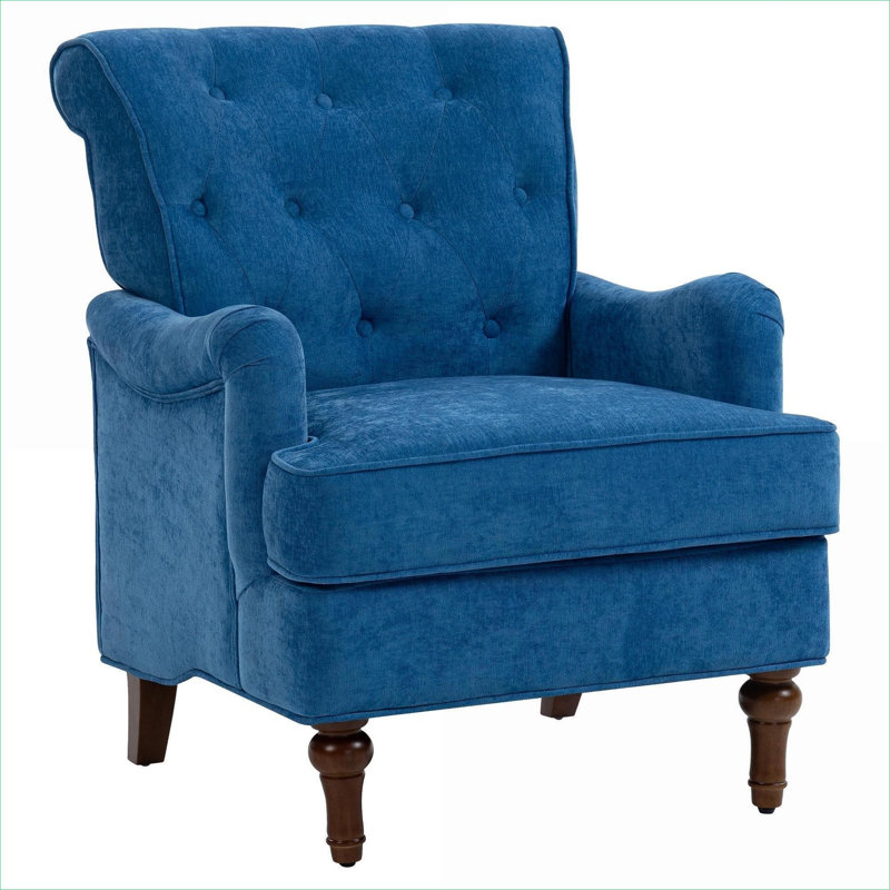 Fauteuil d'appoint rembourré bleu foncé par, fauteuil de lecture confortable pour le salon et la chambre à coucher, coussin à ressorts avec pieds en bois massif rétro, capacité de poids de 300 lb