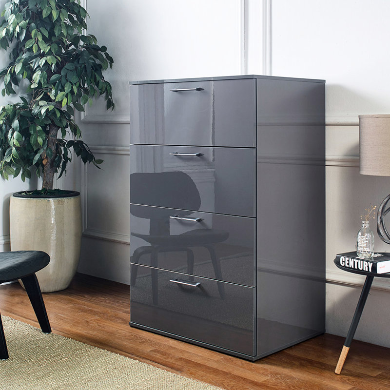 Commode de rangement grise foncée avec teinture, tiroir extra profond et fabrication élégante