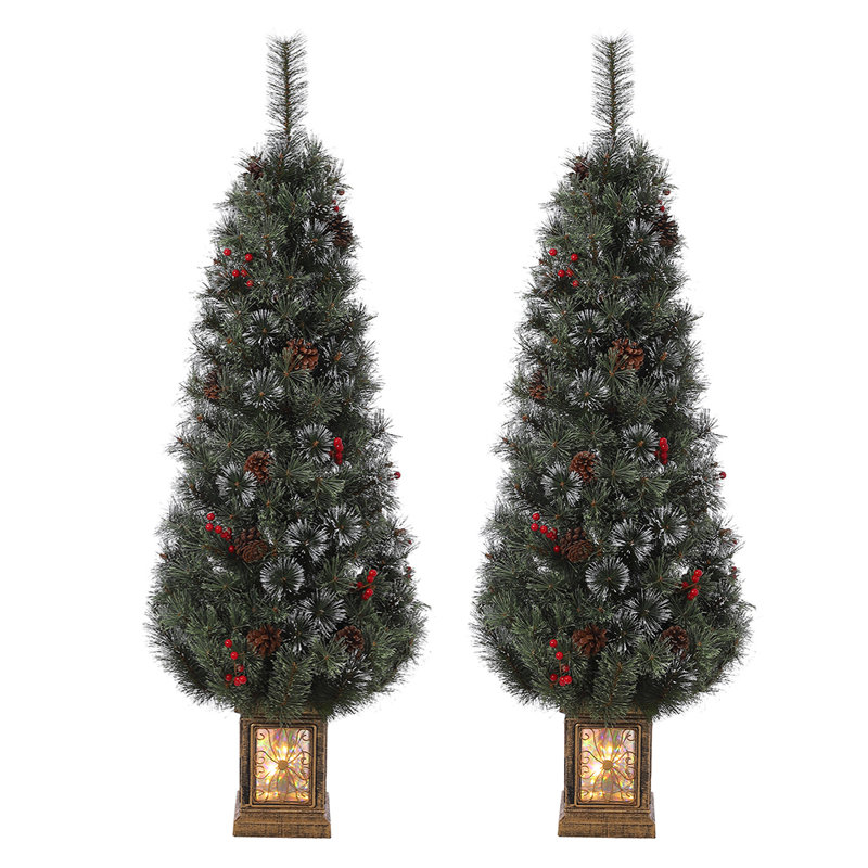 2 arbres de Noël artificiels en pot 4,5 pi avec lumières en PVC