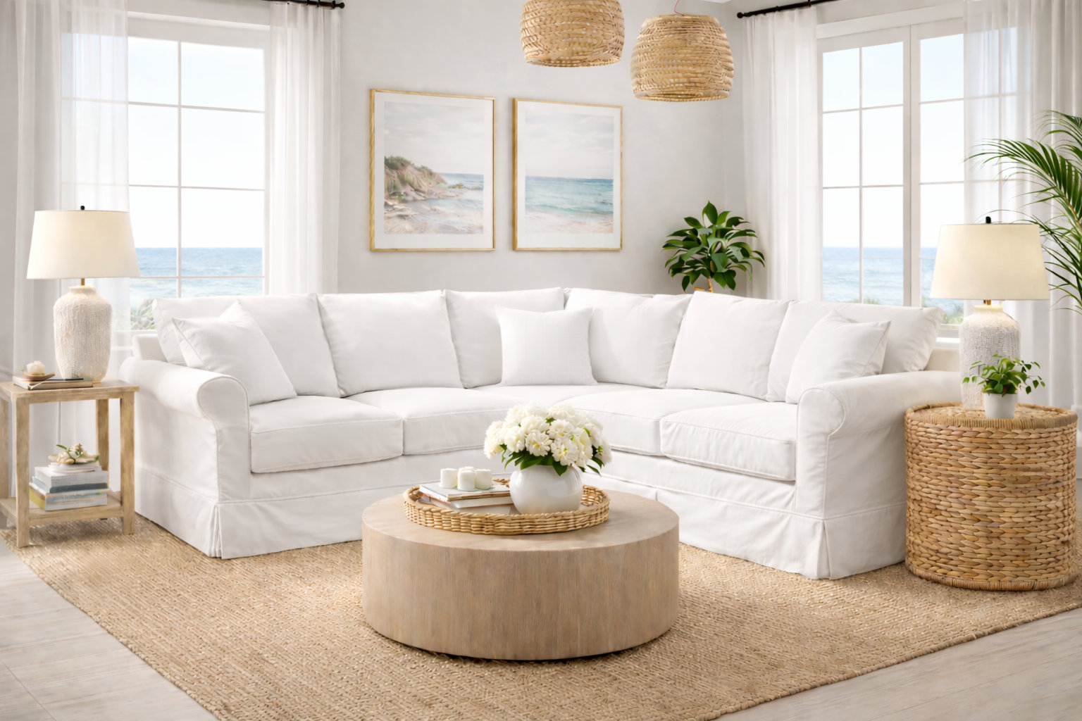 Amari Slipcovered L-Sectional, Classic Bleach White Twill, Left Hand Facing
