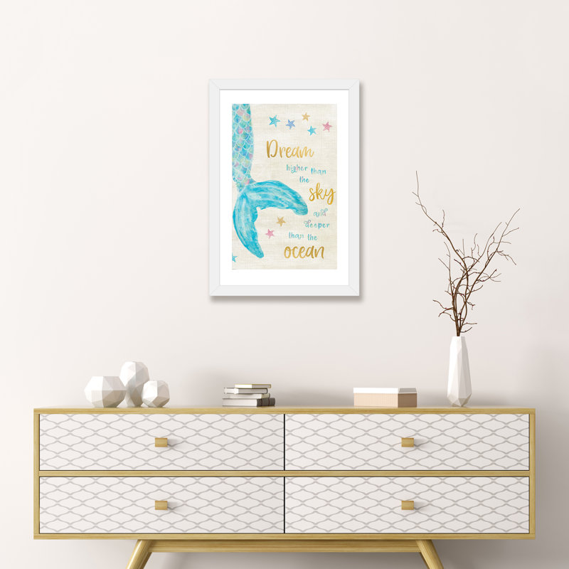 Art de rêve sirène, H 24 po x l 16 po x P 1 po, Papier avec cadre blanc