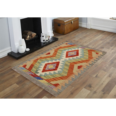 Tapis gris / rouille / beige / bleu en laine noué à la main 2 pi x 2 pi 10 po Charlee