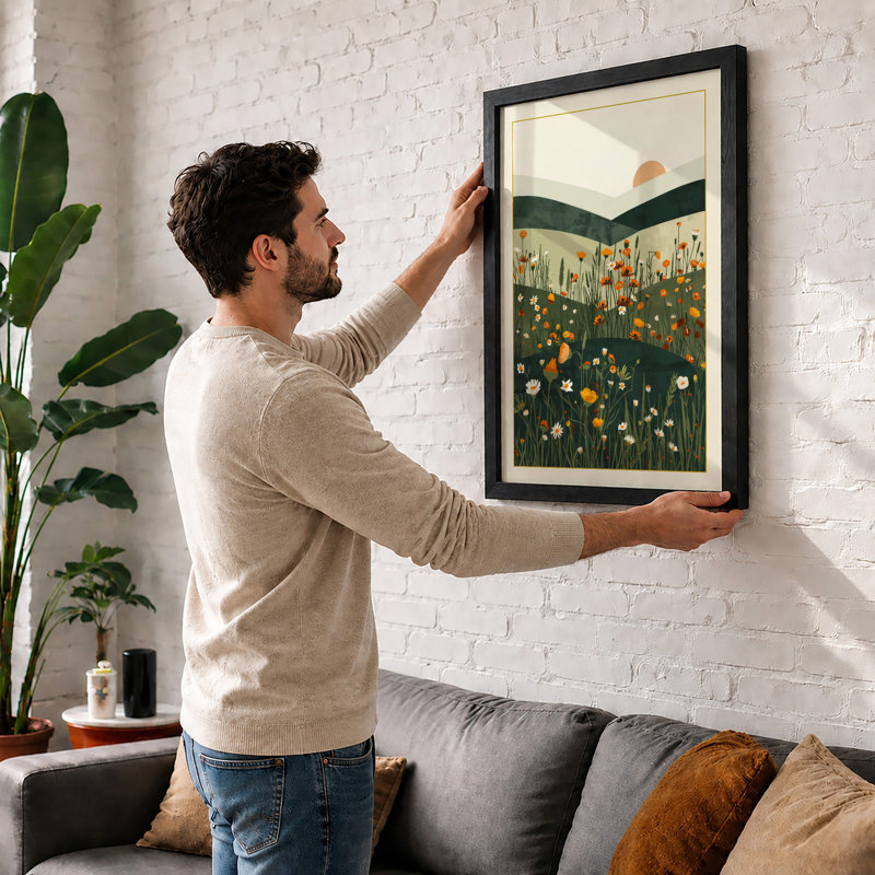 Meadow At Dawn Minimalist - Print, Walnut, A1 - 84.1 x 59.4 cm