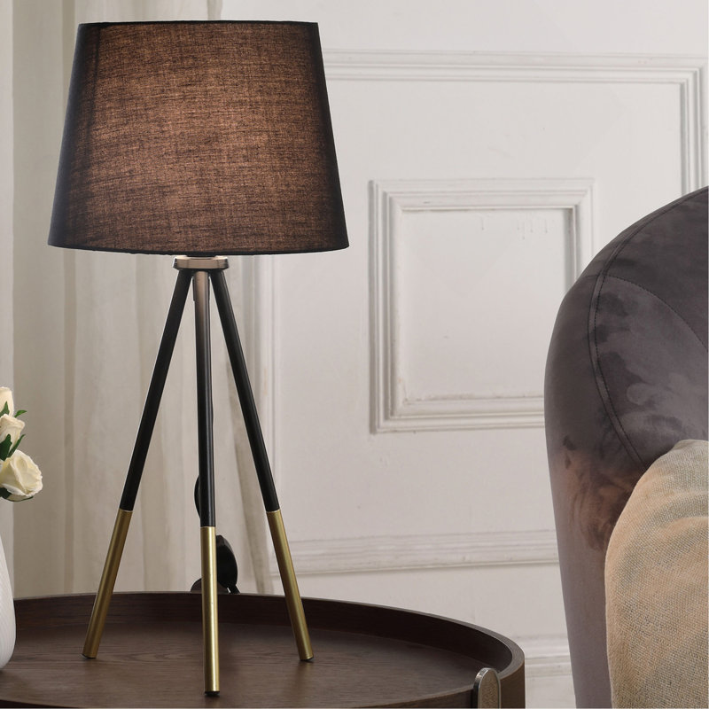 Lampe de table 20 "à trépied en métal" Devon ", noir mat / métal doré