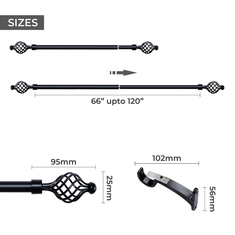 Caillo Matte Black Curtain Track/Rail, 304cm