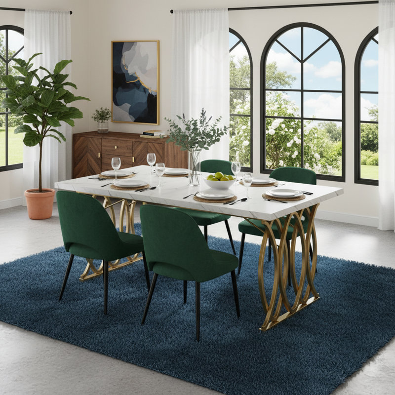 Table de salle à manger moderne 63 "avec plateau en faux marbre pour 4 à 6 personnes