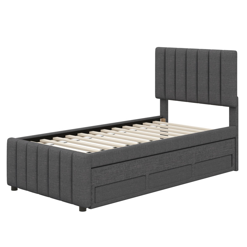 Suoma Upholstered Panel Storage Bed, Gray