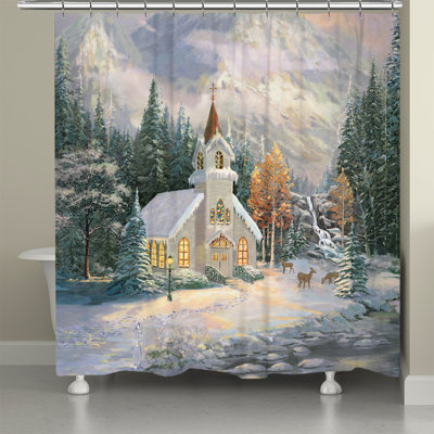 Thomas Kinkade Deer Creek Chapel Shower Curtain