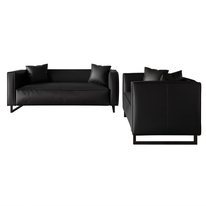 Ensemble de salon 2 pièces Mid-Century, Noir, noir, noir, noir