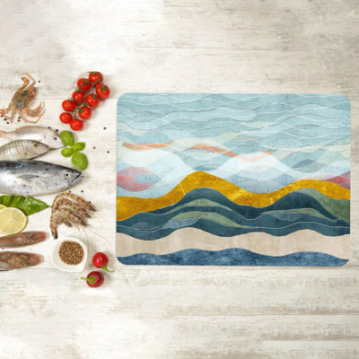 Modern Abstract Waves Design Kitchenware with Glass Serving Cutting and Chopping Board