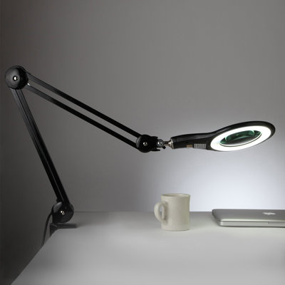 Brightech Lightview Pro 33 In. Adjustable Swing Arm Integrated 2.25x Magnifying Led Desk Clamp Lamp In Black