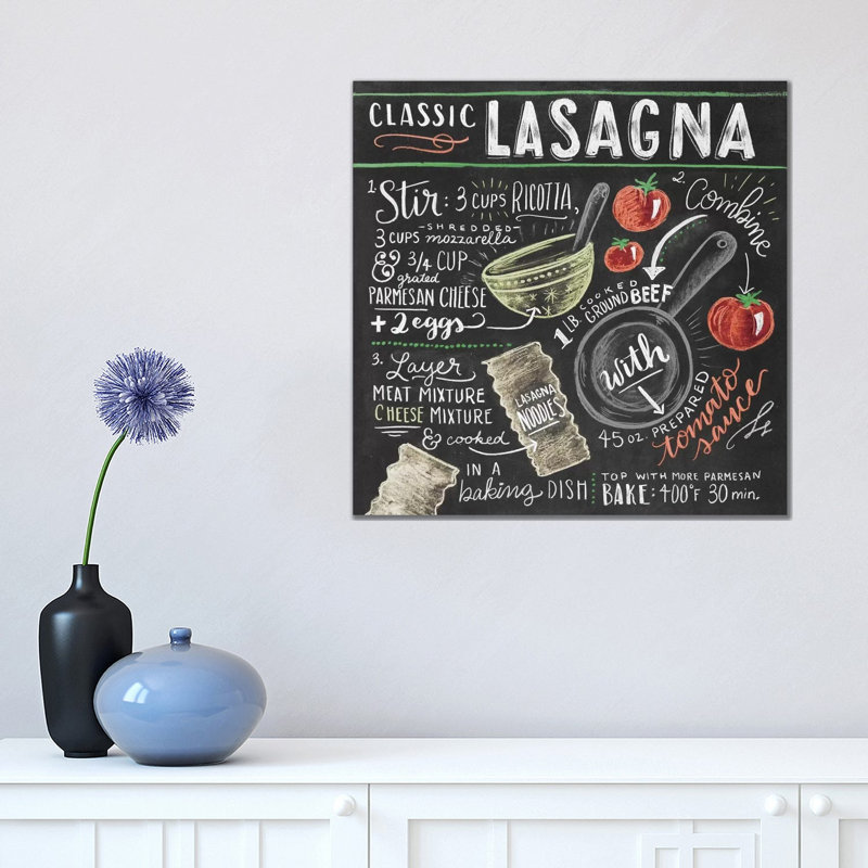 Lasagna Recipe - Print on Canvas, Wrapped Canvas, 45.72cm H x 45.72cm W x 3.81cm D