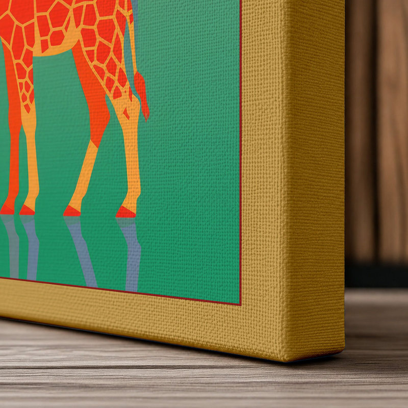 Twin Giraffes in Arch Modern 1 Piece Wrapped Canvas Wall Art, 36x24 - 91.4 x 61.0 cm, Ochre Border