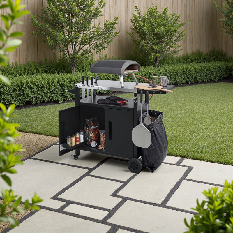 Chariot de barbecue extérieur avec armoire de rangement