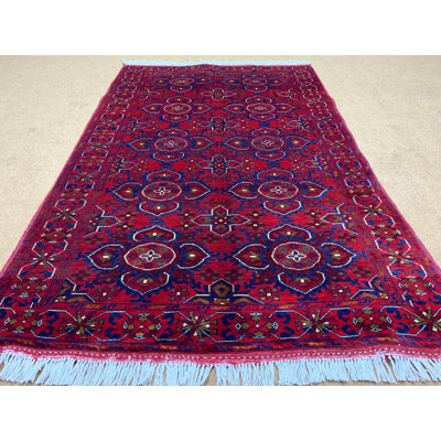 3.1X4.9 Ft Afghan Handmade Wool Area Rug, Red Khal Muhammadi Bukhara Rug, Floral Rug, Tribal Rug, Beautiful Rug, Soft Pile Rug, Bedroom Rug.