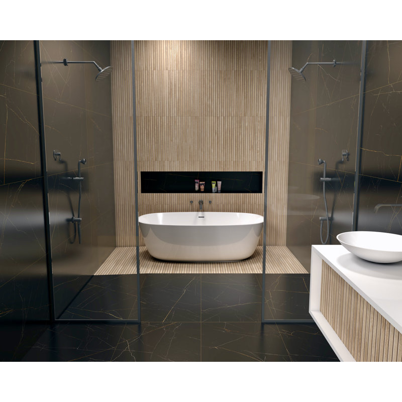 23" x 47" Straight Edge Porcelain Singular Wall & Floor Tile, Black/ Gold