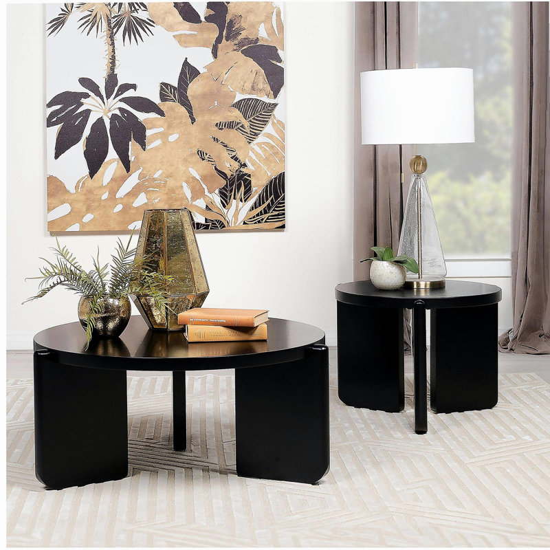 Harrison black round solid wood side table