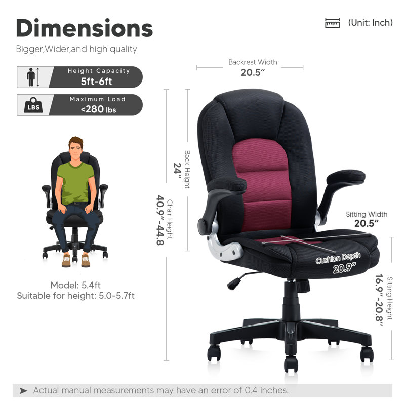 Chaise de cadre ergonomique, Rouge / noir