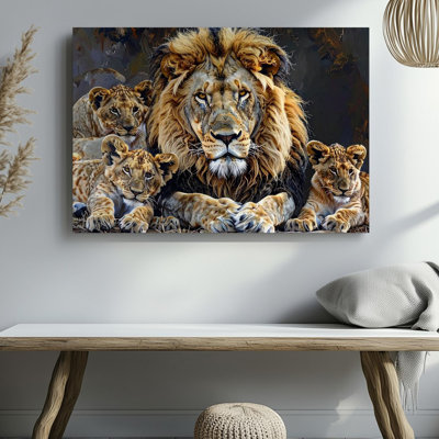 Lion Family Canvasmajestic Wildlife Portrait Of Love And Protection Canvas Wall Art Ready To Hang Gallery Wrapped Home Decor Modern Design