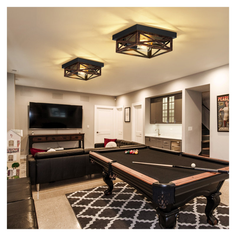 Plafonnier encastré carré 2 lumières bronze mat (ensemble de 2) - Fer industriel géométrique en fer
