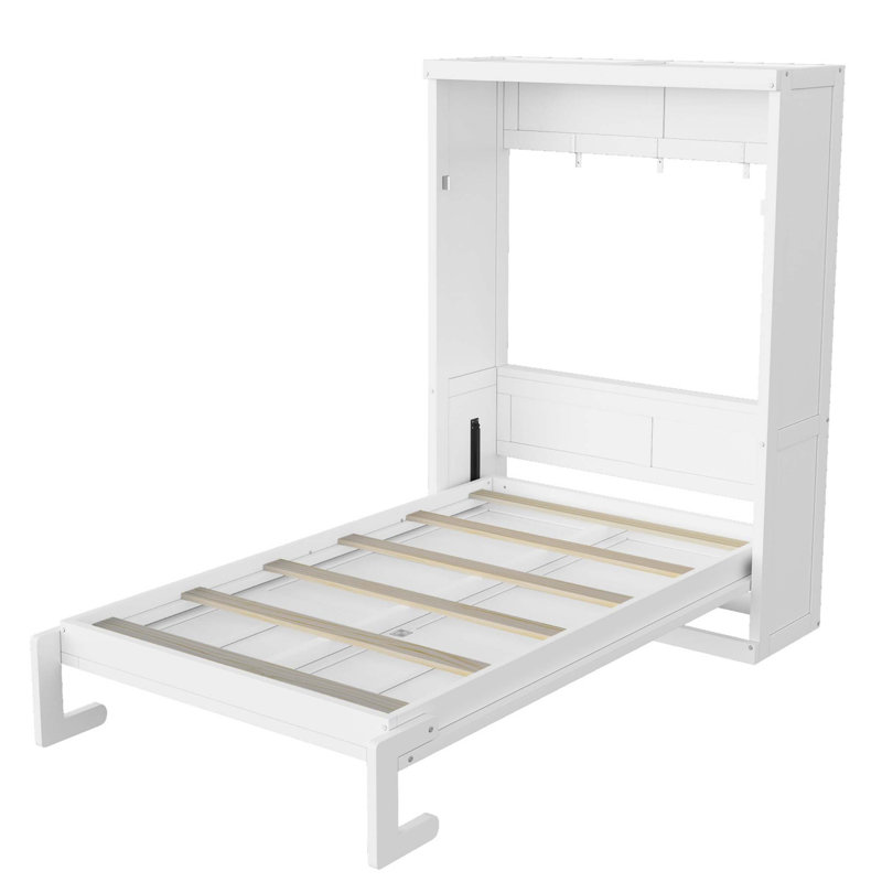 Lit escamotable double gain de place avec armoire dissimulée, Blanc