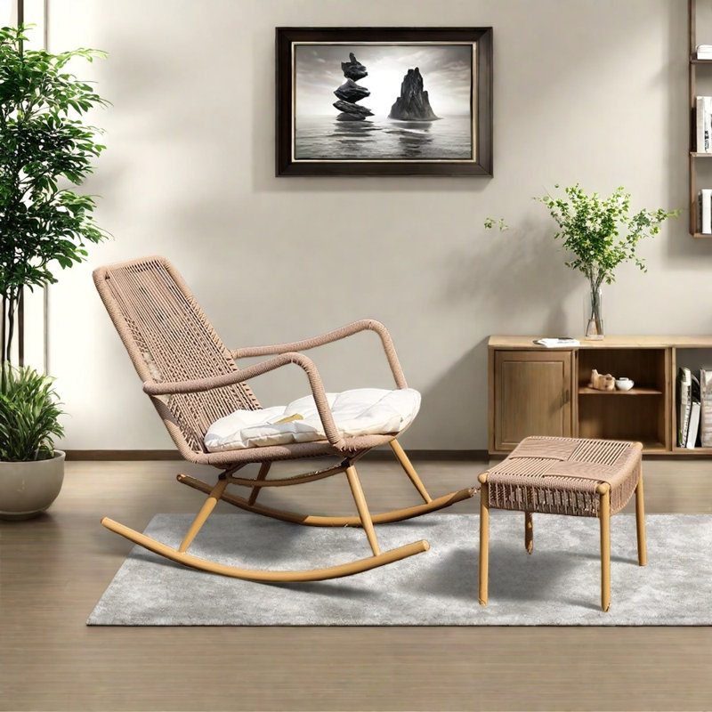 Chaise berçante en corde PE, Brun