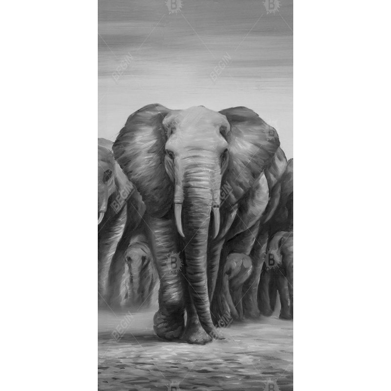 Troupeau d'éléphants - toile encadrée 24 po x 48 po