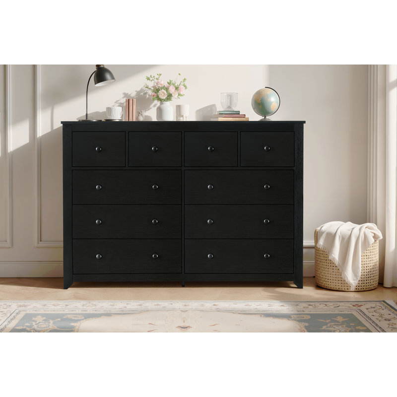 Commode à 10 tiroirs moderne noire pour la chambre à coucher - Vaste commode de rangement, robuste et sécuritaire, Noir