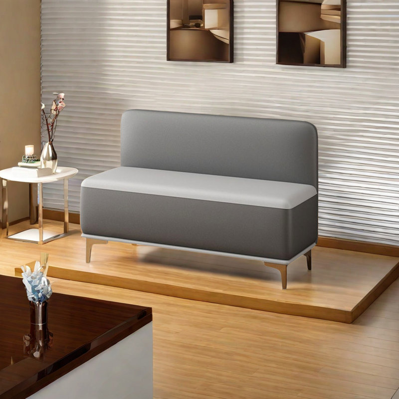 Simple And Comfortable Commercial Bench. Faux Leather Upholstered Bench, Light Gray/Dark Gray
