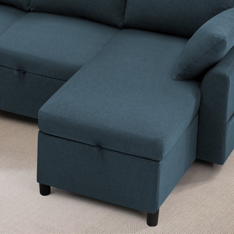 Canapé-lit modulaire de 87 po avec sièges escamotables, canapé en L pour le salon, la maison, Tissu bleu