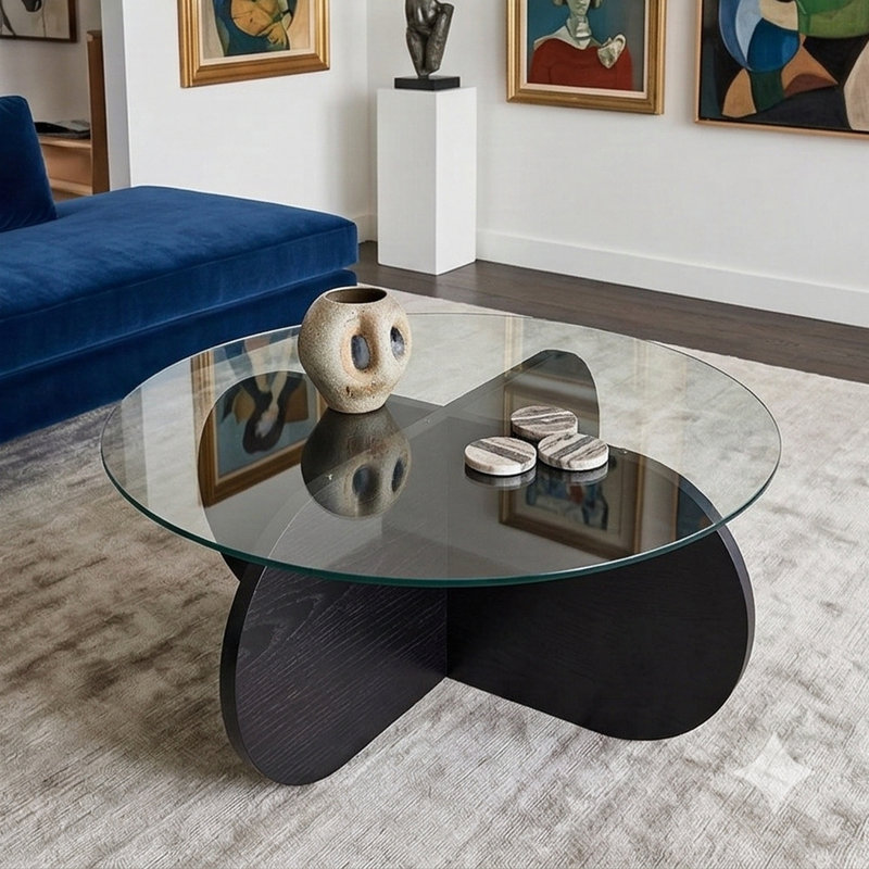 Table basse Arlo, Transparent, Bois noir