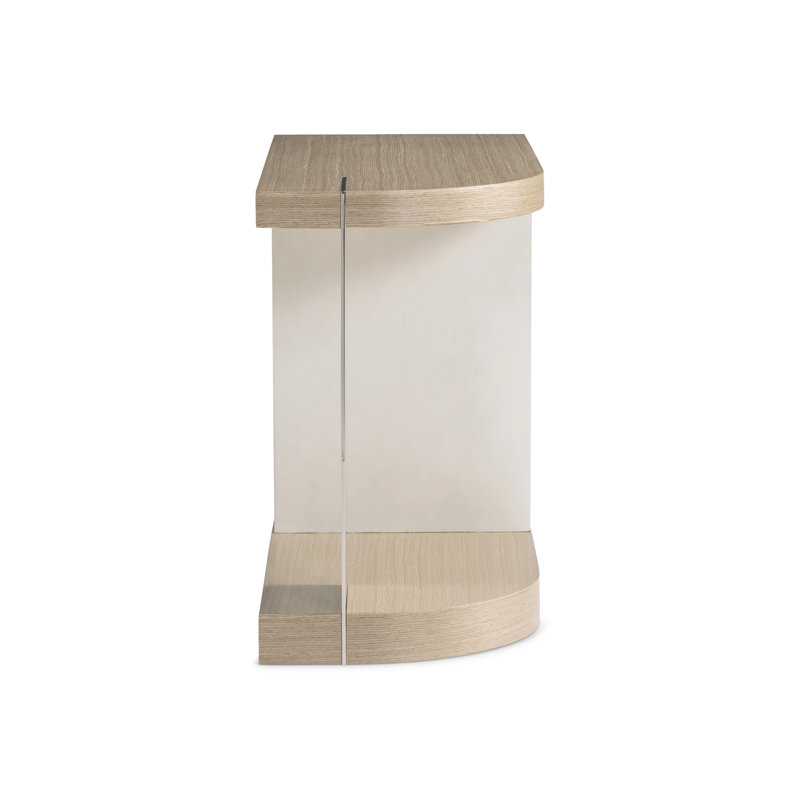 Transitional Brown Wood and Metal D-Shape End Table
