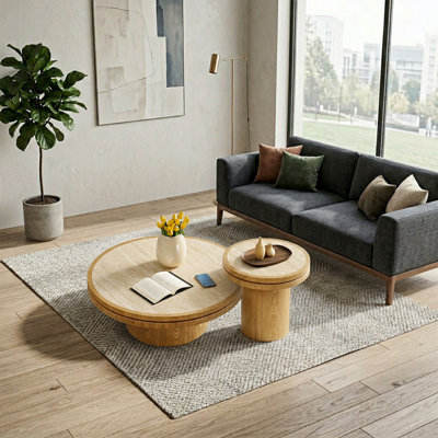 Modern Round Nesting 2-Piece Coffee Table Set with Sintered Stone Top